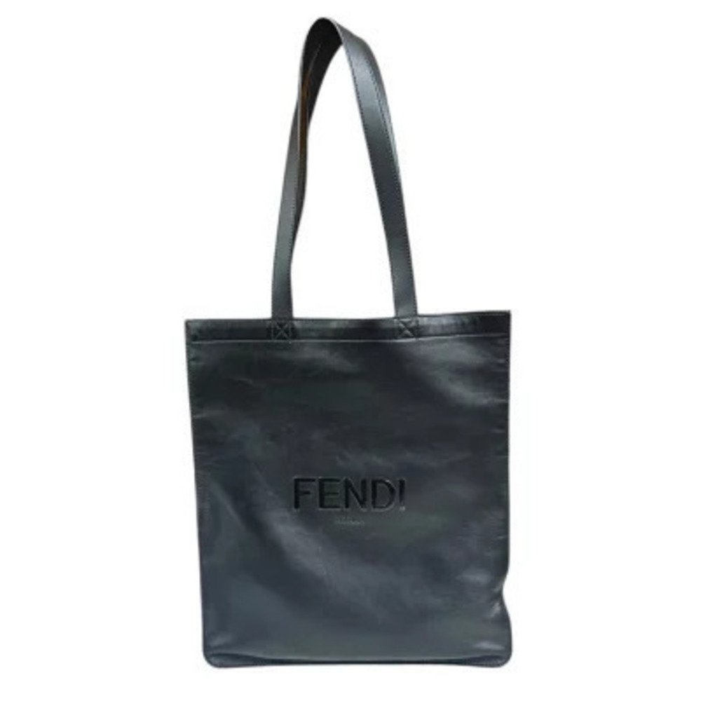 Fendi Flat Shopping Bag Tote Leather Black